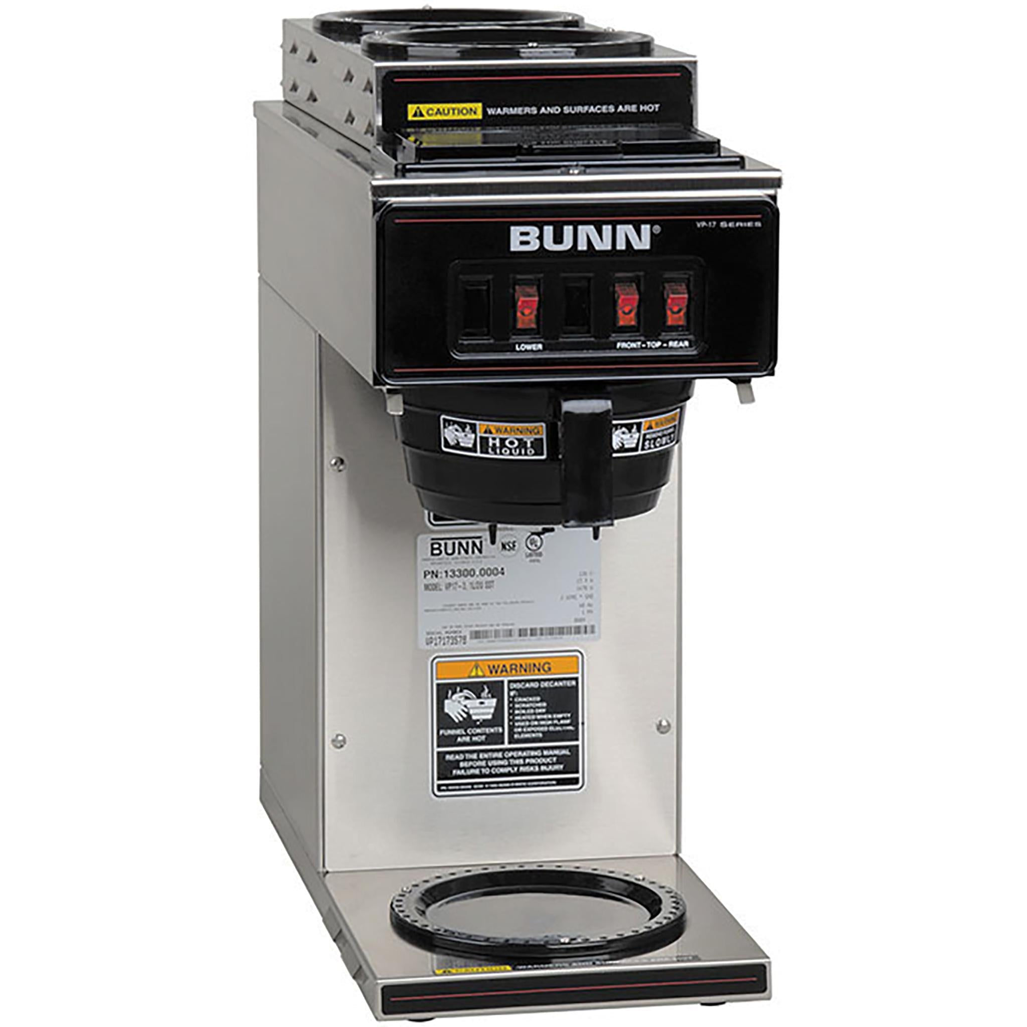 Bunn VP17-3T Pour Over Decanter Coffee Brewer with 3 Warmers & S/S Funnel
